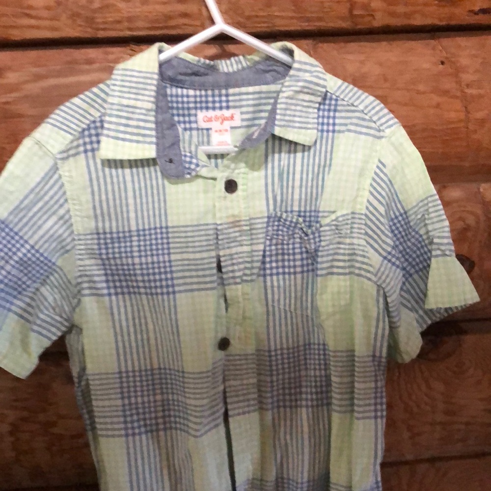Cat and Jack short sleeve green and blue dress shirt
